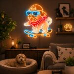 Custom Skateboard Dog Neon Sign | LED Wall Decor for Pet Lover Room
