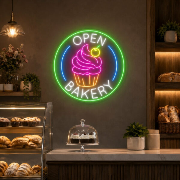 Bakery Neon Sign - Open Bakery Cupcake LED Wall Decor