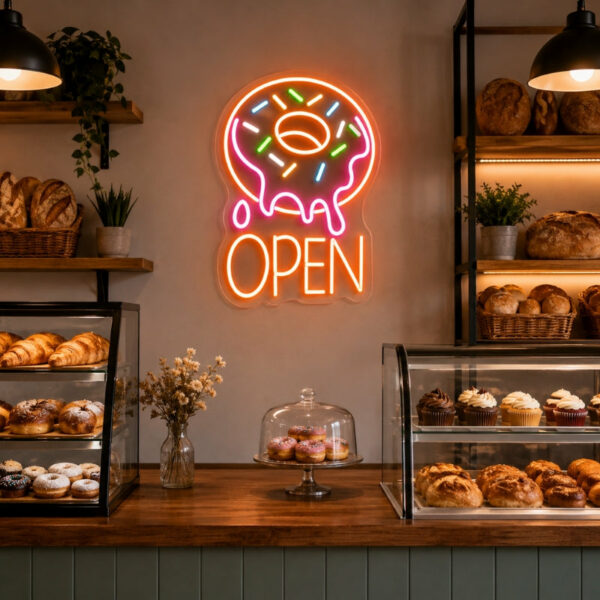 Bakery Neon Sign - Open Sprinkle Donut LED Wall Decor