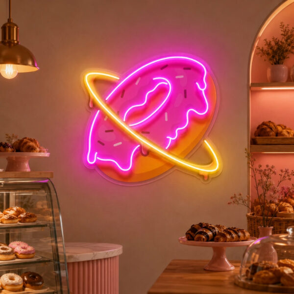 Bakery Neon Sign - Pink Donut Planet LED Wall Decor