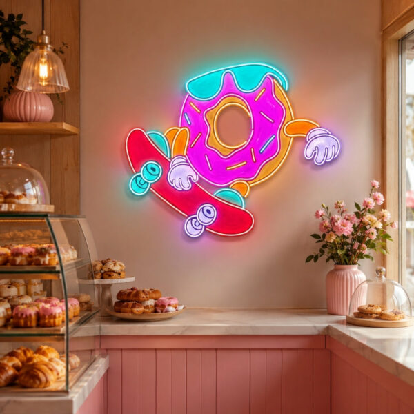 Bakery Neon Sign - Skateboarding Donut Wall Decor