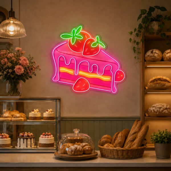 Bakery Neon Sign - Strawberry Cake LED Wall Decor