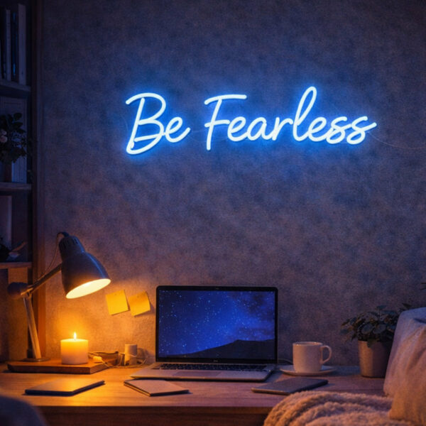 “Be Fearless” Blue LED Neon Sign – Inspirational Wall Light Decor