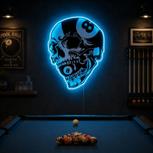 Billiards Pool Room Neon Sign - Skull 8 Ball Decor