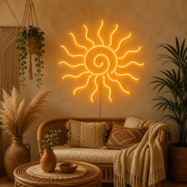 Custom Boho Neon Sign | Spiral Sun LED Wall Art for Bedroom & Living Room