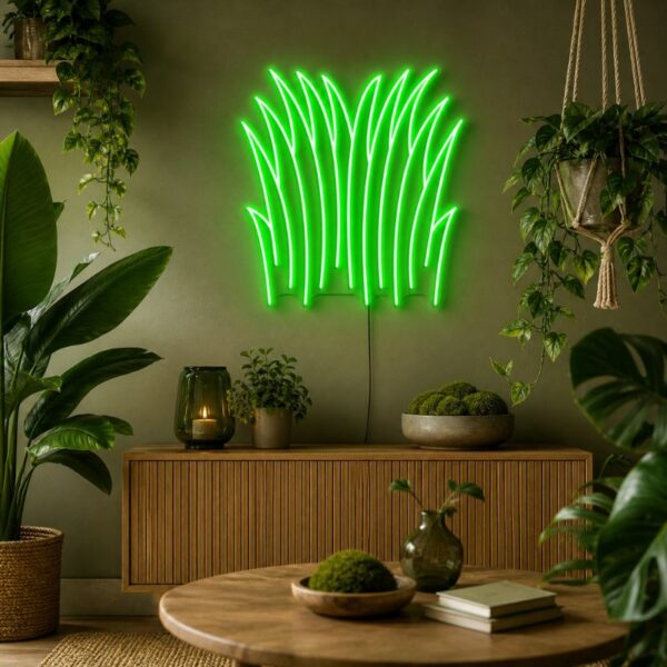 Custom Botanical Neon Sign | Green Grass LED Wall Decor for Plant Lover Room