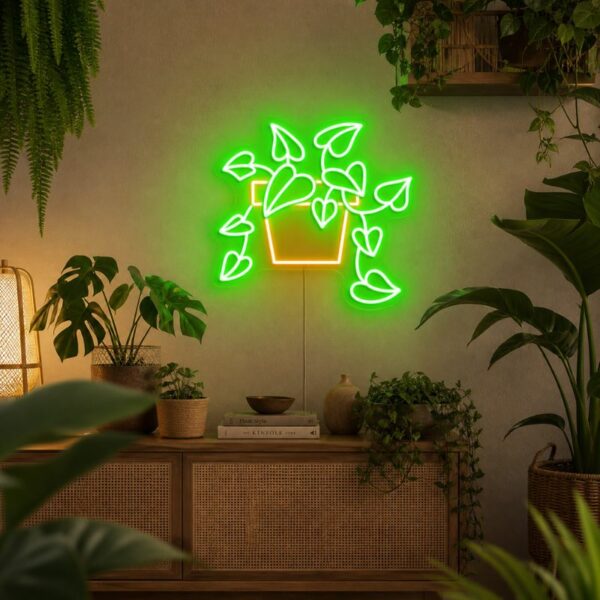 Custom Botanical Neon Sign | Hanging Plant LED Wall Decor for Bedroom & Living Room