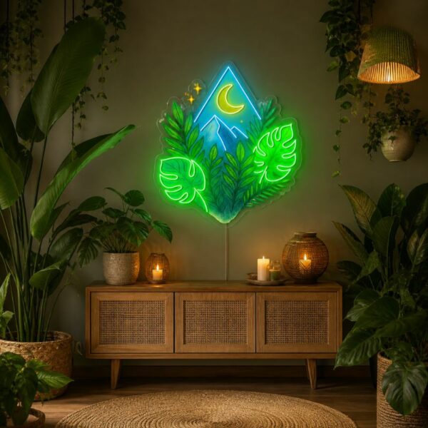 Custom Botanical Neon Sign | Mountain Leaf LED Wall Decor for Bedroom & Café