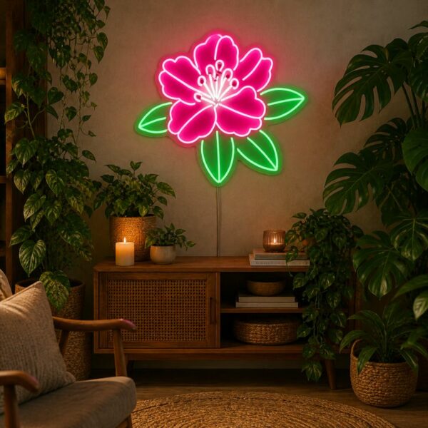 Custom Botanical Neon Sign | Pink Floral LED Wall Decor for Bedroom & Living Room