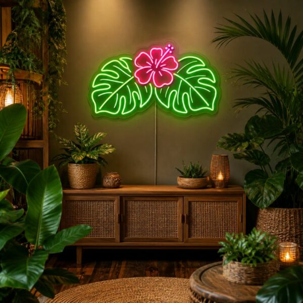 Custom Botanical Neon Sign | Tropical Floral LED Wall Decor for Bedroom & Café