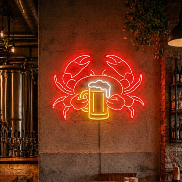 Custom Craft Beer Neon Sign | Crab Beer LED Wall Art for Bar & Home Brewery