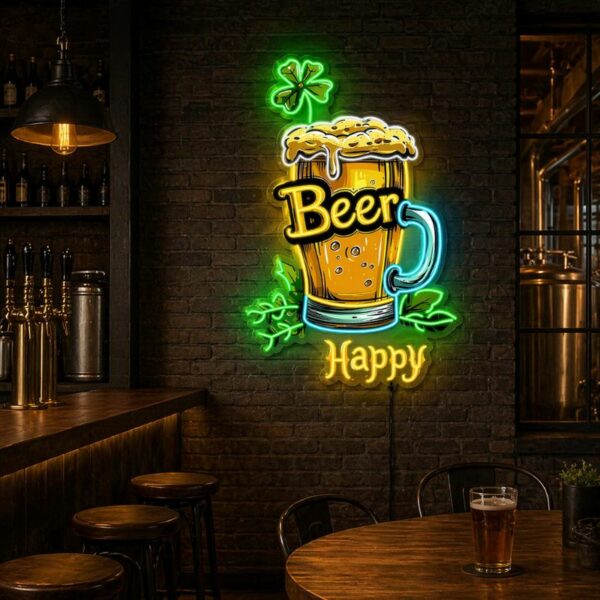 Custom Craft Beer Neon Sign | Happy Beer LED Wall Art for Bar & Man Cave
