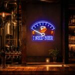 Custom Craft Beer Neon Sign | I Need Beer LED Wall Art for Bar & Man Cave