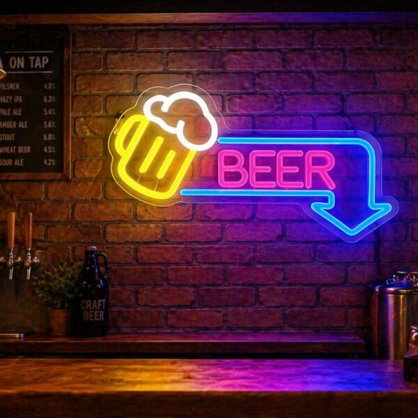 Custom Craft Beer Arrow Neon Sign | LED Bar Wall Decor for Pub & Man Cave