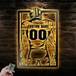 Custom Name Football Player Wall Decor, Metal Wall Signs With RGB Led Light