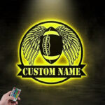 Custom Name Football With Wing, Metal Wall Signs With RGB Led Light