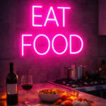 “Eat Food” Pink LED Neon Sign – Modern Wall Light Decor