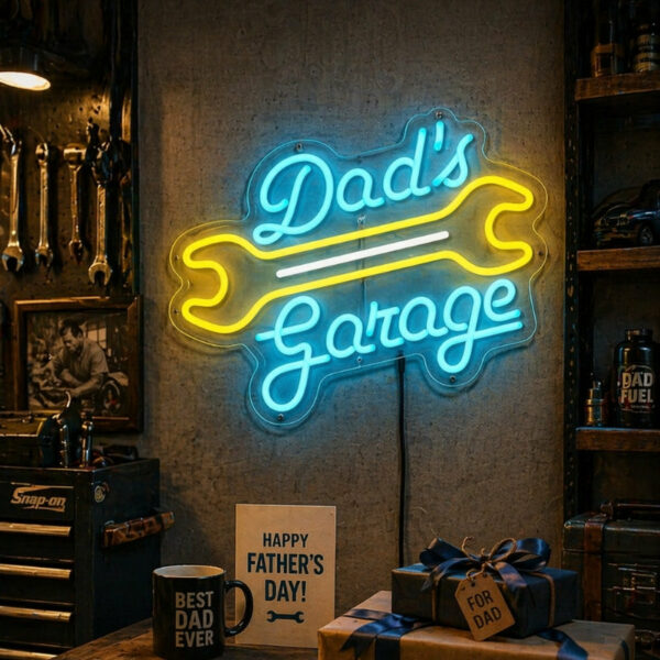 Dad’s Garage Neon Sign | LED Wall Light for Workshop & Man Cave