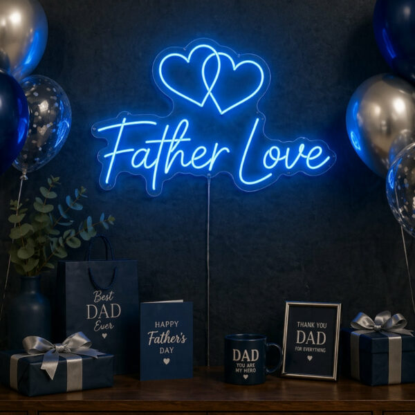 Father Love Neon Sign | Blue LED Wall Decor for Dad’s Room & Lounge
