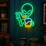 Fathers Day Neon Sign Man Cave - LED Beer Alien Light