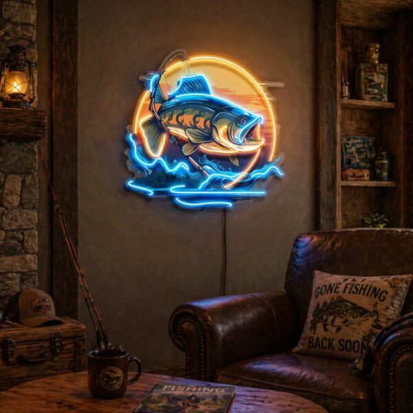 Custom Fishing Neon Sign | Bass LED Wall Decor for Cabin & Man Cave