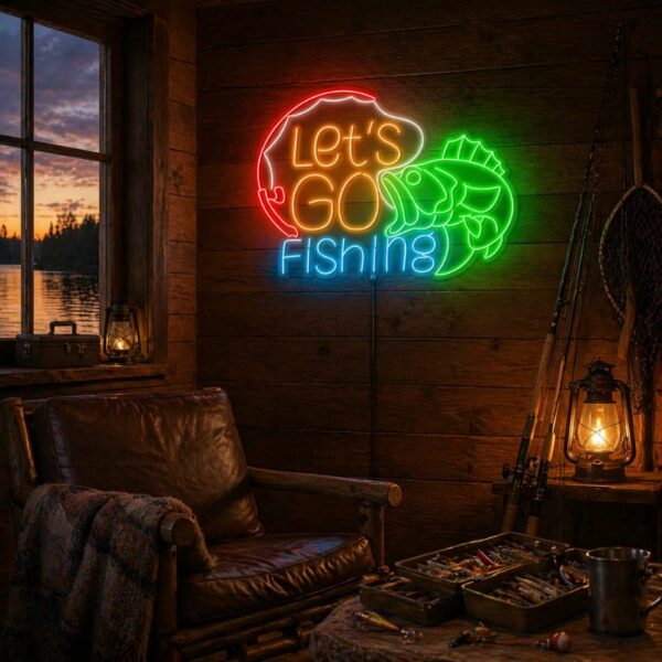 Custom Fishing Neon Sign | Let’s Go Fishing LED Wall Light for Cabin & Man Cave