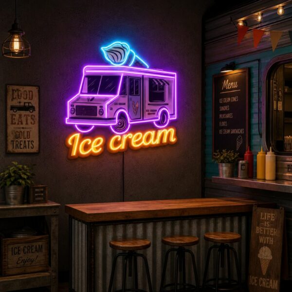 Custom Food Truck Neon Sign | Ice Cream Truck LED Wall Art for Dessert Shop & Café
