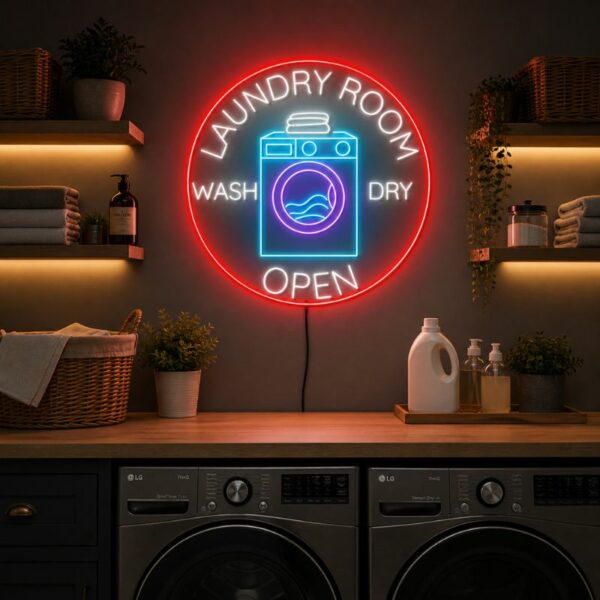 Funny Laundry Room Neon Sign | Wash Dry LED Decor for Laundry Room & Utility Space