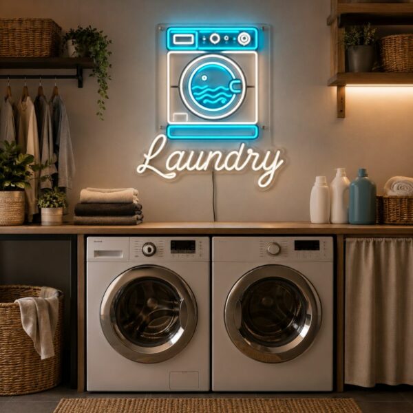 Funny Laundry Room Neon Sign | Washer LED Decor Art for Utility Room & Mudroom