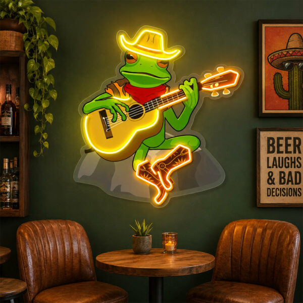 Funny Neon Sign - Cowboy Frog Guitar LED Wall Decor