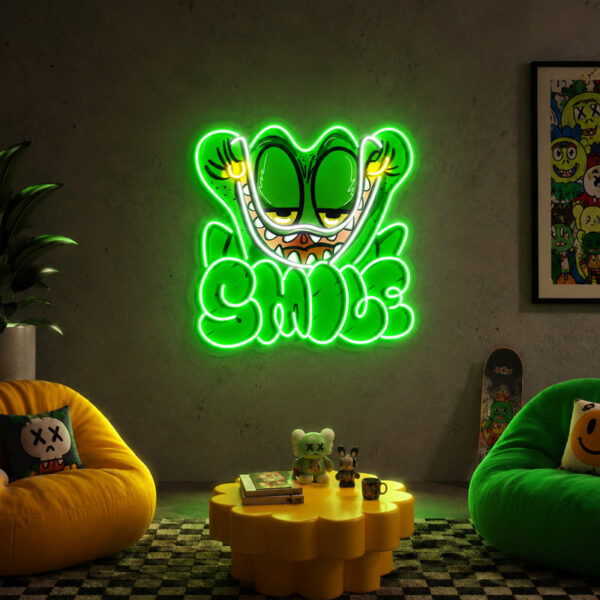 Funny Neon Sign - Green Monster Smile LED Decor Sign