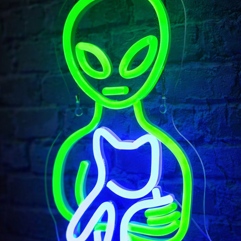 GreenAlienHoldingCat_NeonSignwithBlueGlowforModern_Sci-FiDecor.jpg