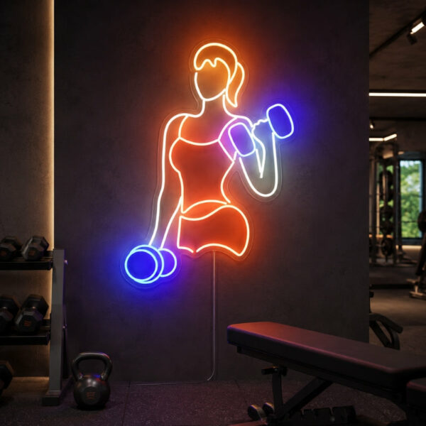 Gym Neon Sign Motivational - Woman Lifting Wall Light