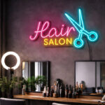 Hair Salon Neon Sign Open – LED Scissors Wall Light