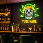Home Bar Neon Signs - Custom Skull Name LED Light