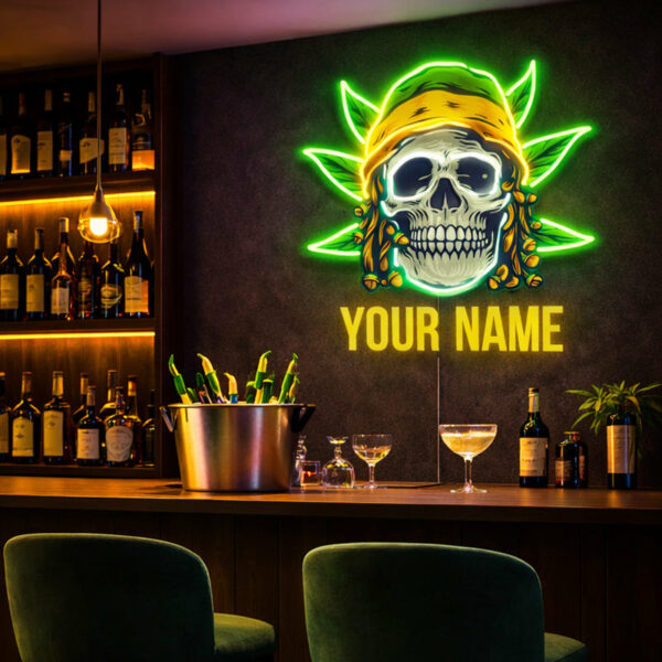Home Bar Neon Signs - Custom Skull Name LED Light