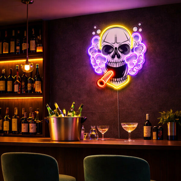 Home Bar Neon Signs - Skull Cigar LED Wall Light
