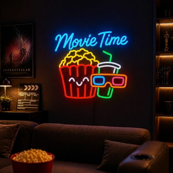 Custom Home Cinema Neon Sign | Movie Time LED Wall Light for Theater Room & Lounge
