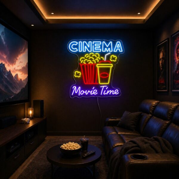 Custom Home Cinema Neon Sign | Movie Time LED Wall Decor for Theater Room & Lounge