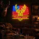 Hunting Neon Sign Lodge - Custom Deer Flag Wall Art