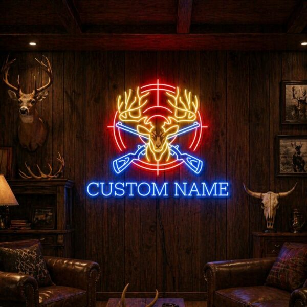 Custom Hunting Neon Sign | Deer LED Wall Decor for Cabin & Man Cave