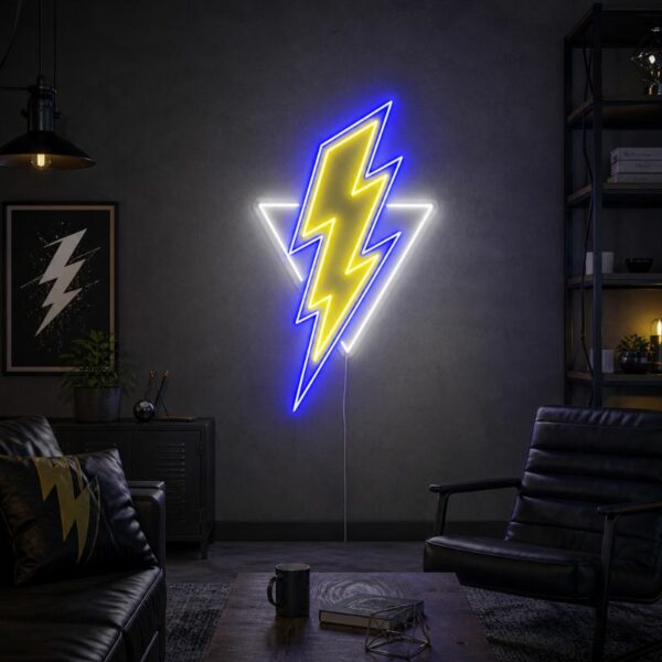 Custom Lightning Bolt Neon Sign | Triangle LED Wall Decor for Gaming Room & Bedroom