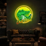 Man Cave Neon Signs - Chill Vibes Crocodile Decor