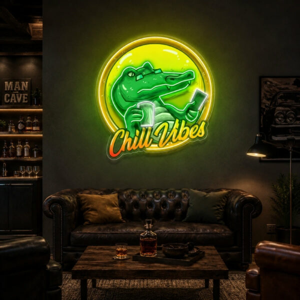 Man Cave Neon Signs - Chill Vibes Crocodile Decor