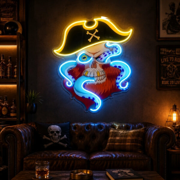 Man Cave Neon Signs - Pirate Skull Kraken Decor