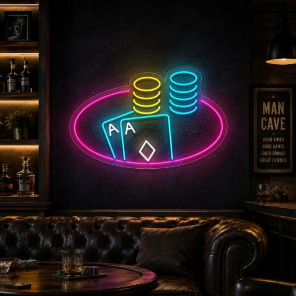 Man Cave Neon Signs - Poker Night Chips Cards Decor