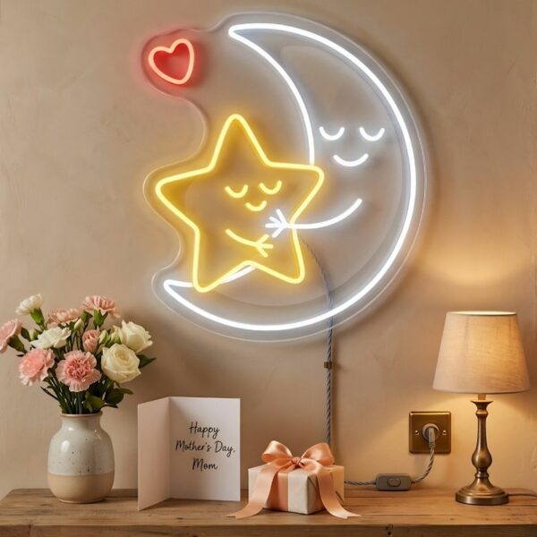 Mothers Day Neon Sign Gift - Moon Star LED Decor