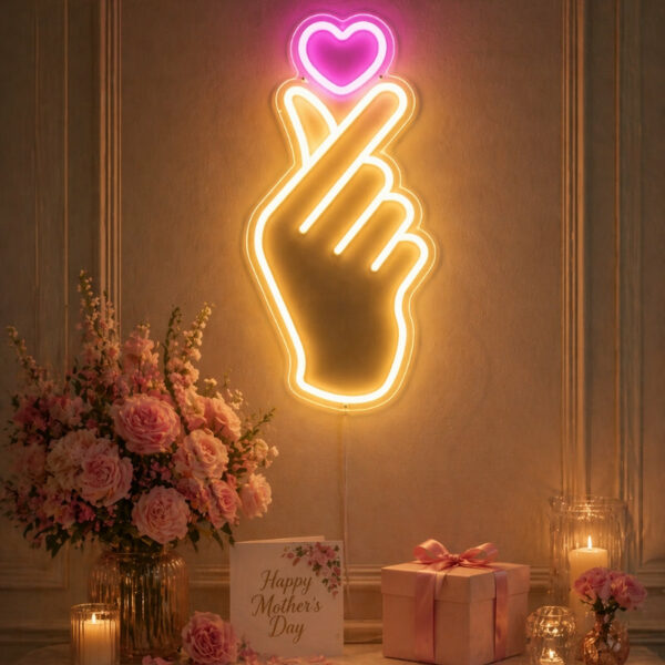 Mothers Day Neon Sign Gift - Heart Hand LED Decor