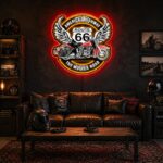 Custom Motorcycle Neon Sign | Route 66 Wings LED Wall Decor for Garage & Man Cave