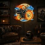 Custom Motorcycle Neon Sign | Skull Rider LED Wall Art for Garage & Man Cave